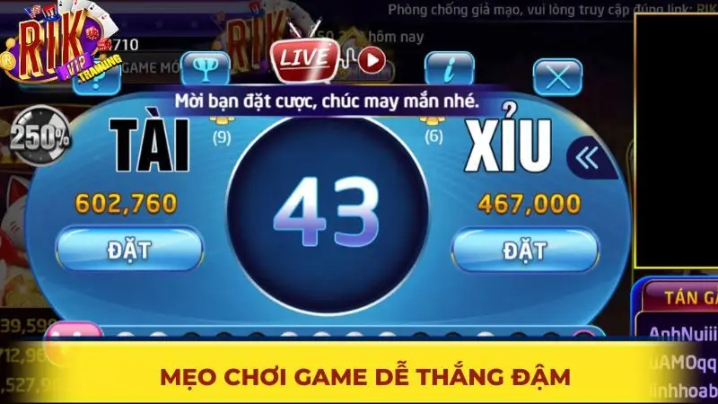 Mẹo chơi tài xỉu dễ thắng đậm tại Rikvip